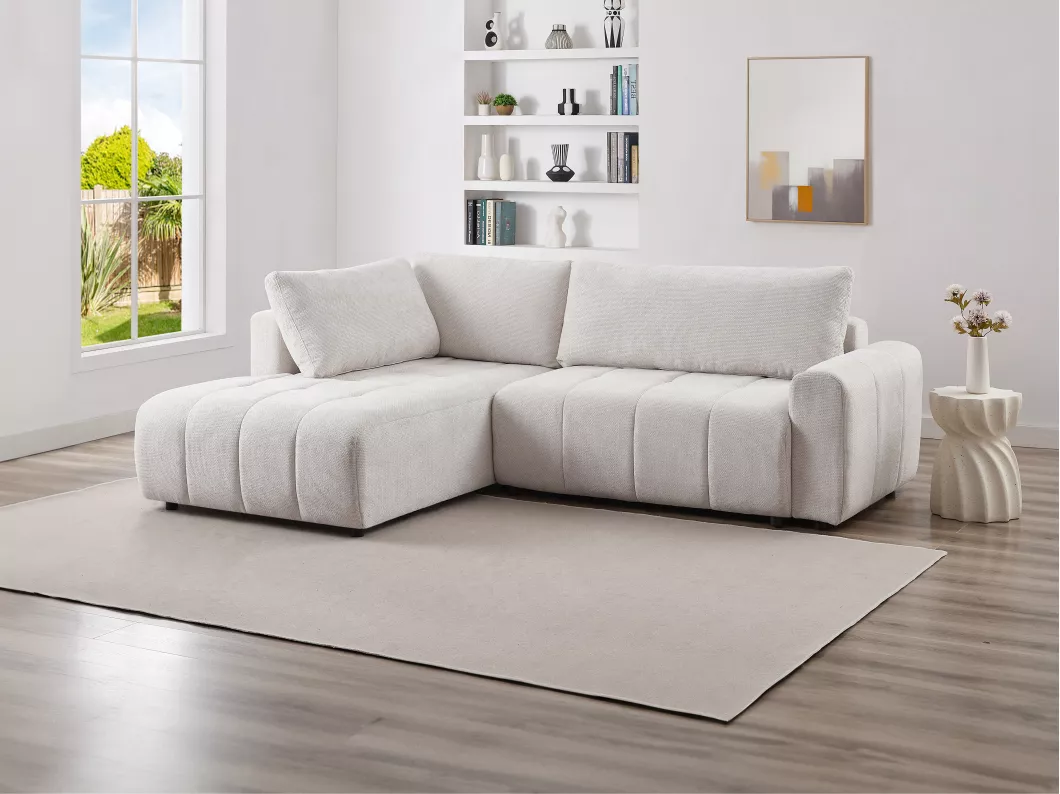 Kauf Unique Ecksofa mit Schlaffunktion - Ecke links - Strukturstoff - Beige - RICIA