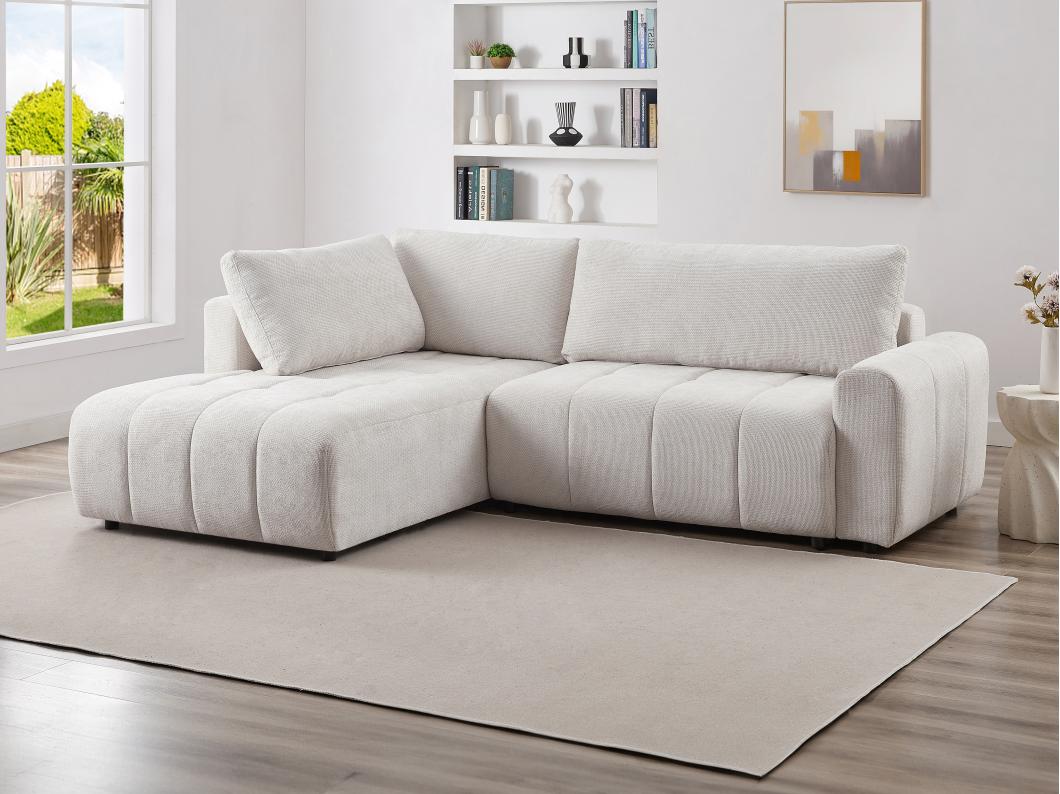 Ecksofa mit Schlaffunktion - Ecke links - Strukturstoff - Beige - RICIA