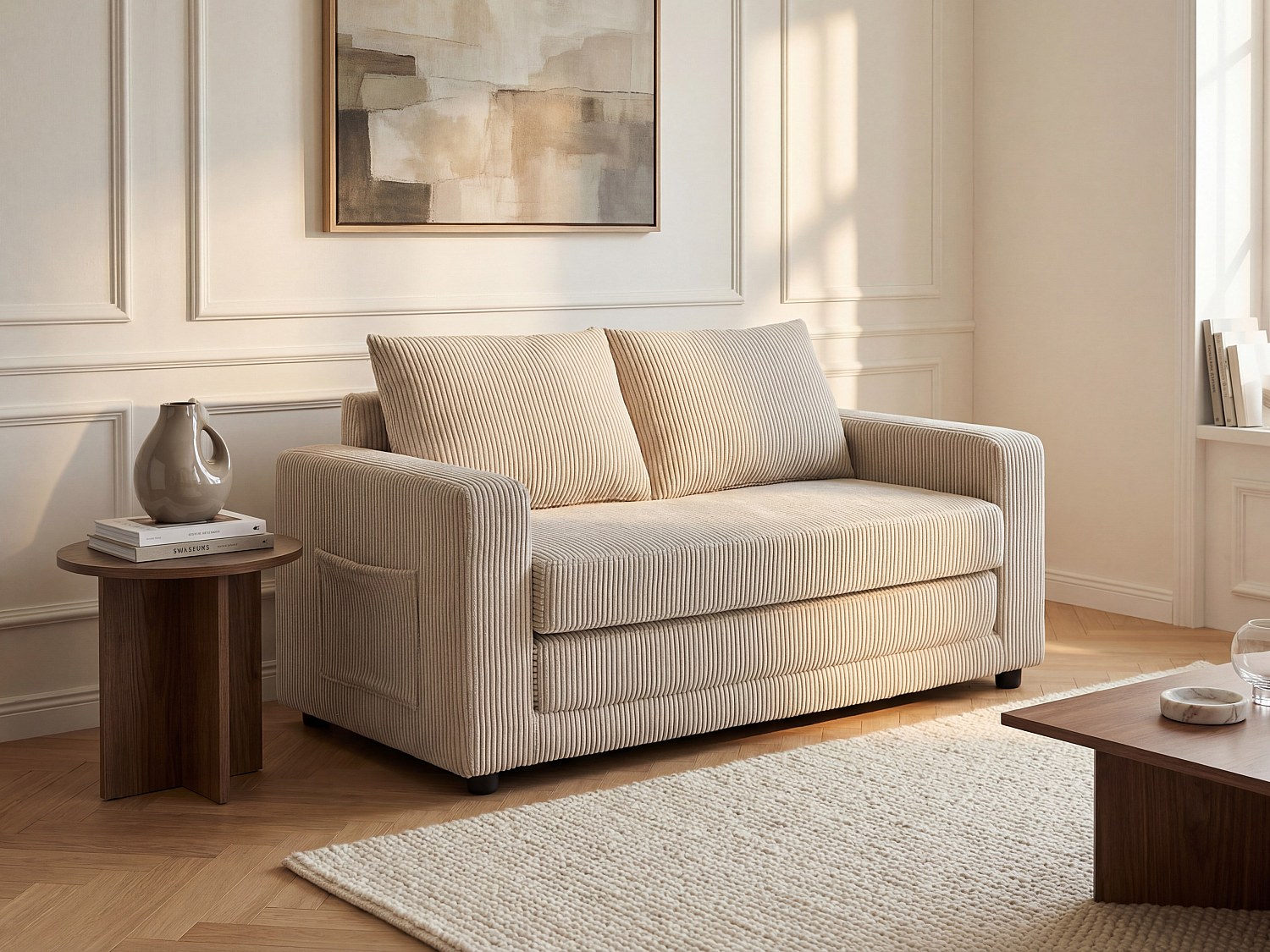 Sofa 2-Sitzer mit Schlaffunktion - Cord - Beige - MIRTO günstig online kaufen