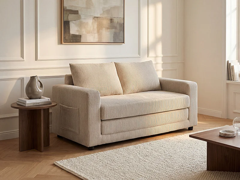 Sofa 2-Sitzer mit Schlaffunktion - Cord - Beige - MIRTO