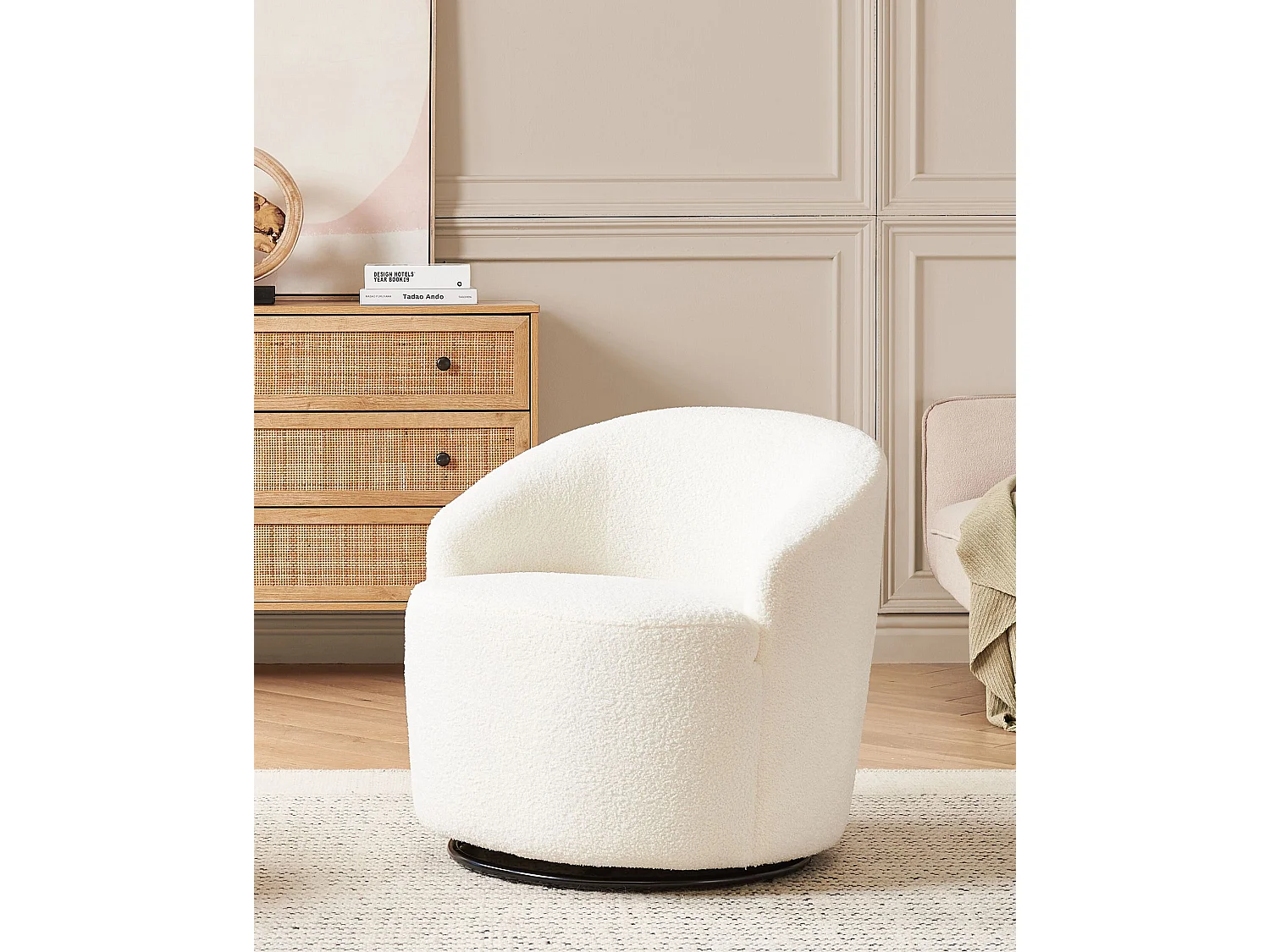 Draaifauteuil DAVIK Bouclé Crème