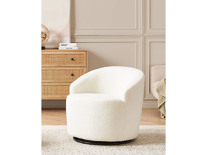 Fauteuil pivotant DAVIK Bouclé Blanc cassé