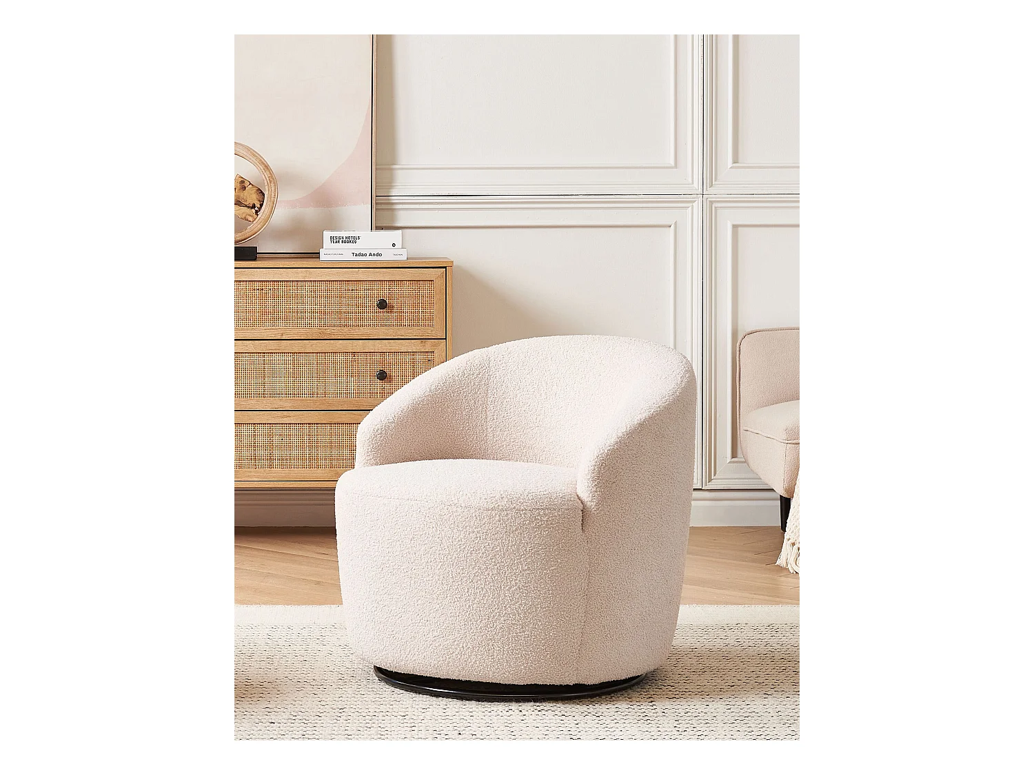 Fauteuil pivotant DAVIK Bouclé Beige