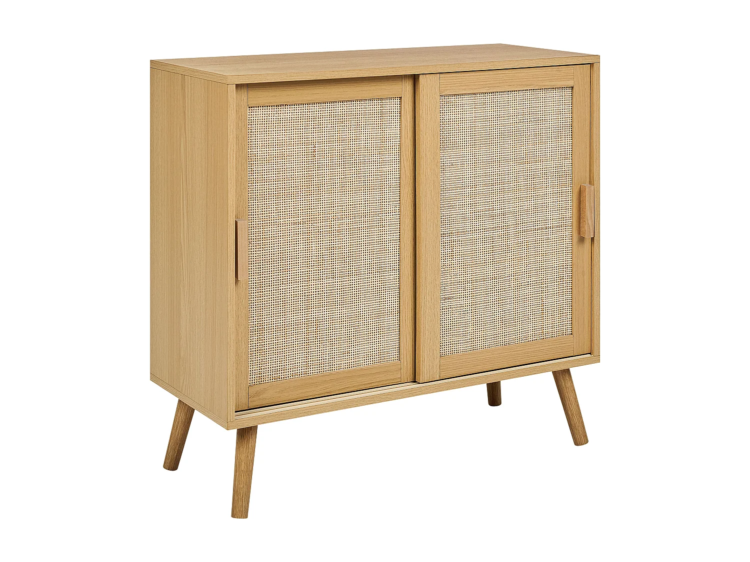 Sideboard Spanholz Brett Rattan Geflecht 2 Tür mit Regalen Schlafzimmer Aufbewahrungslösung helles Holz Hodgen