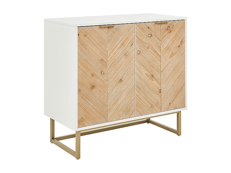 Skandinavisches Sideboard MDF Holzfurnier 2 Türen mit Regalen Schlafzimmer Aufbewahrungslösung Weiß und helles Holz Alaska