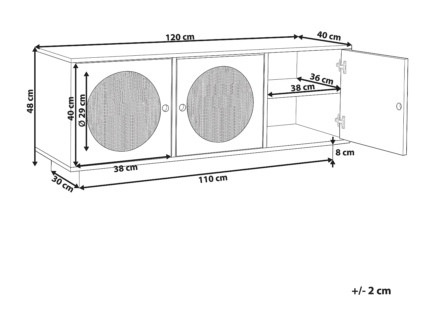 Commode à 3 portes en rotin blanche UYUNI
