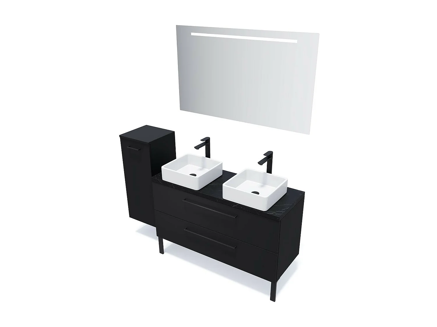 Meuble de salle de bain suspendu 2 vasques à poser 120cm 2 tiroirs Noir - Glasgow