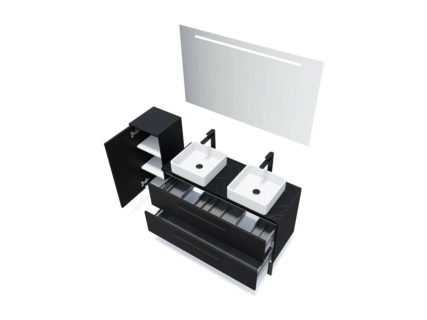 Meuble de salle de bain suspendu 2 vasques à poser 120cm 2 tiroirs Noir - Glasgow