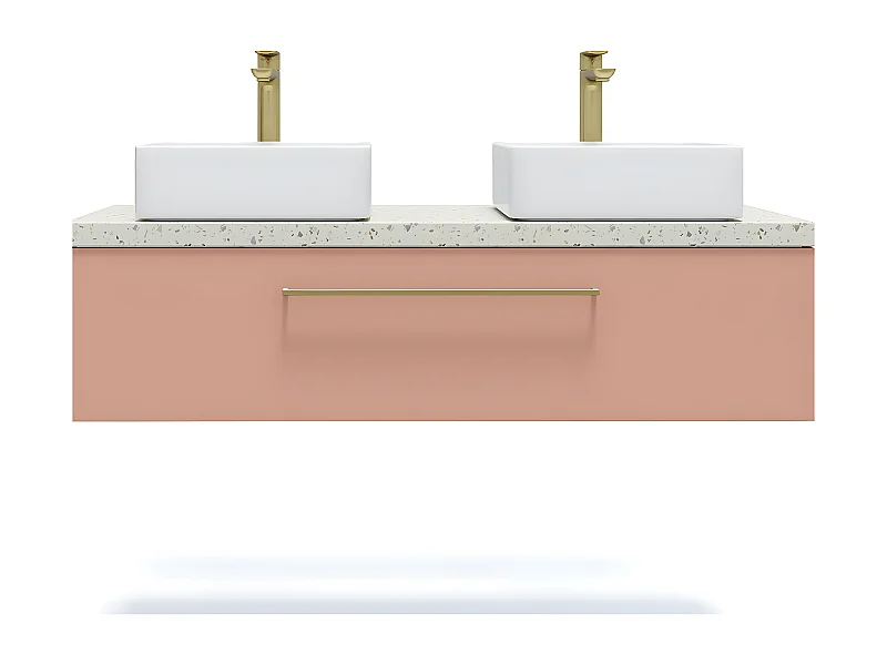 Meuble de salle de bain suspendu 2 vasques à poser 120cm 1 tiroir Abricot - Glasgow