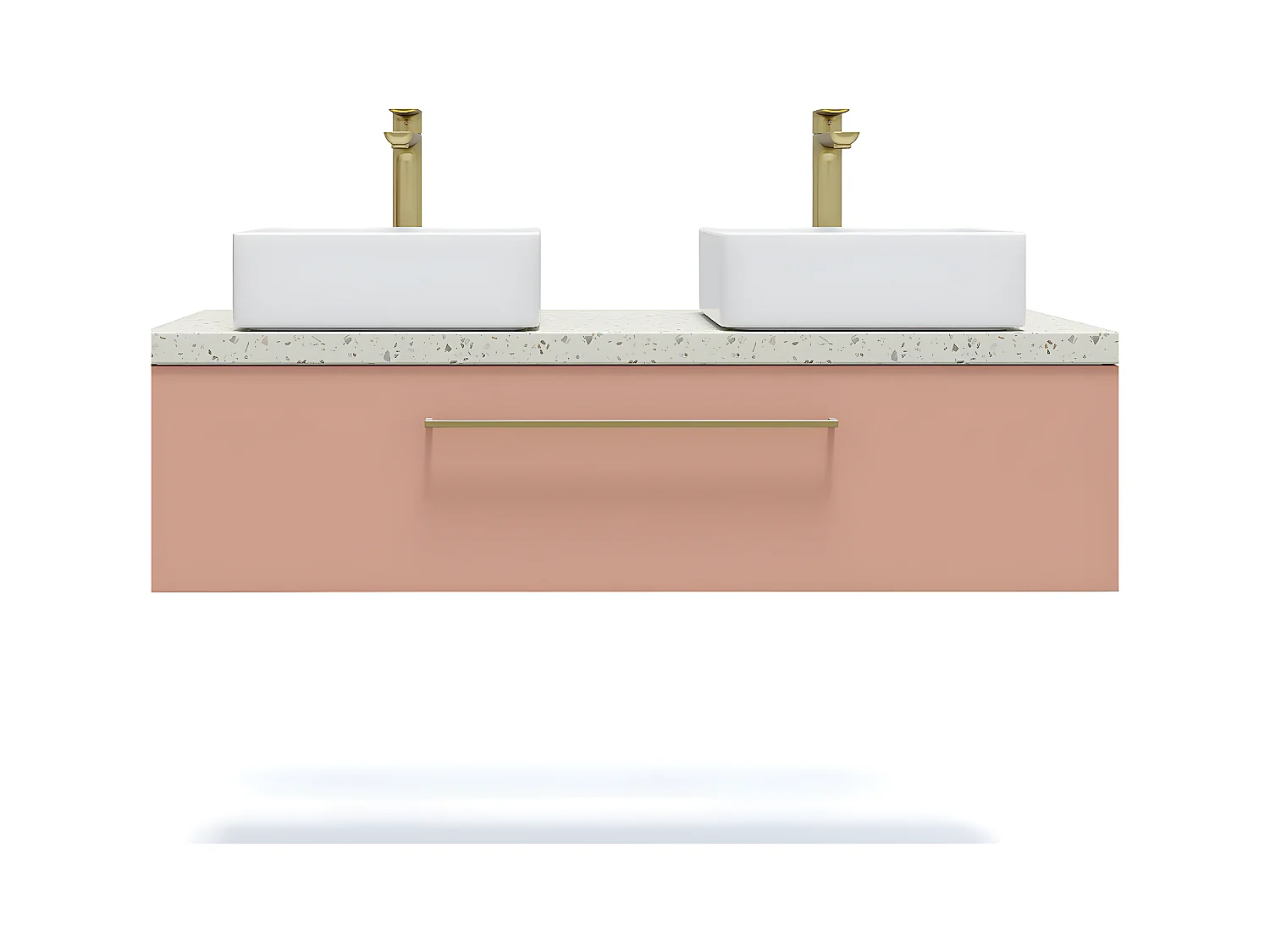 Meuble de salle de bain suspendu 2 vasques à poser 120cm 1 tiroir Abricot - Glasgow