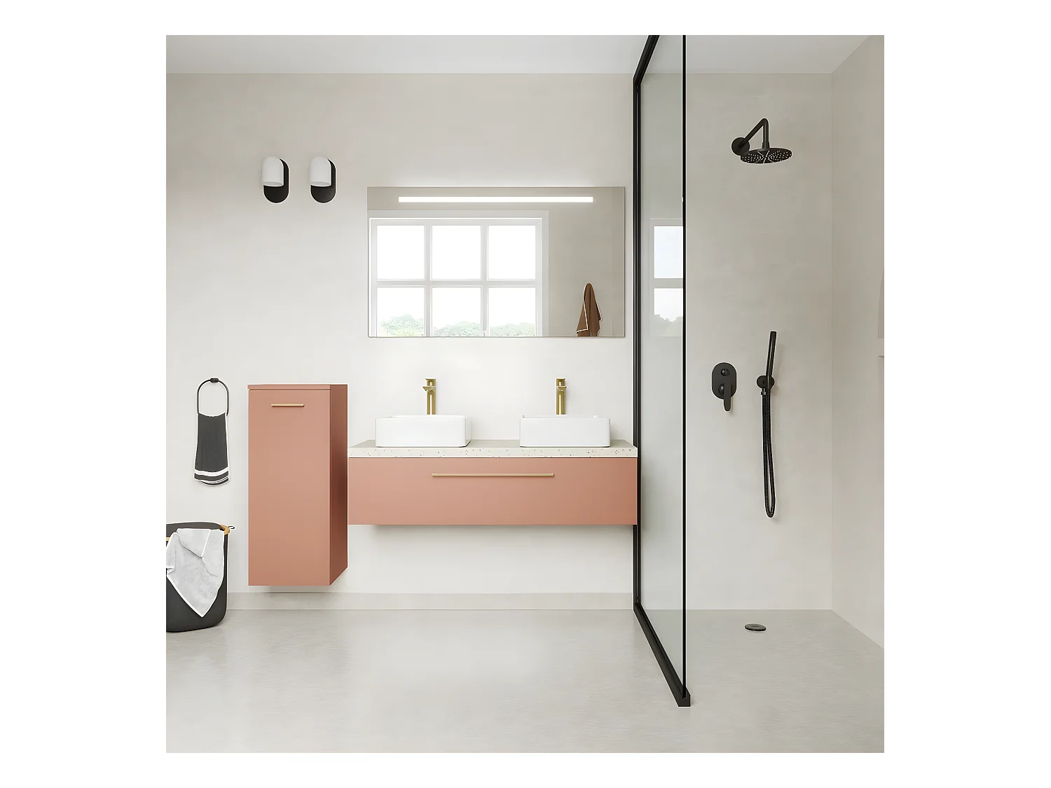 Meuble de salle de bain suspendu 2 vasques à poser 120cm 1 tiroir Abricot - Glasgow