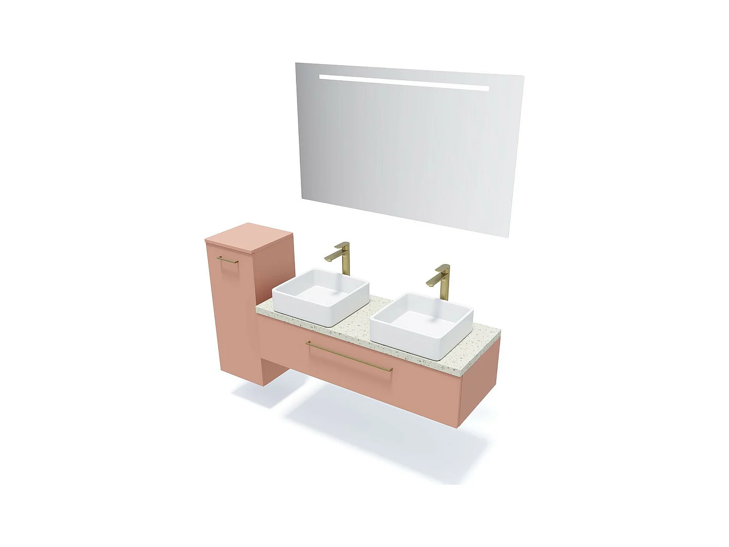 Meuble de salle de bain suspendu 2 vasques à poser 120cm 1 tiroir Abricot - Glasgow