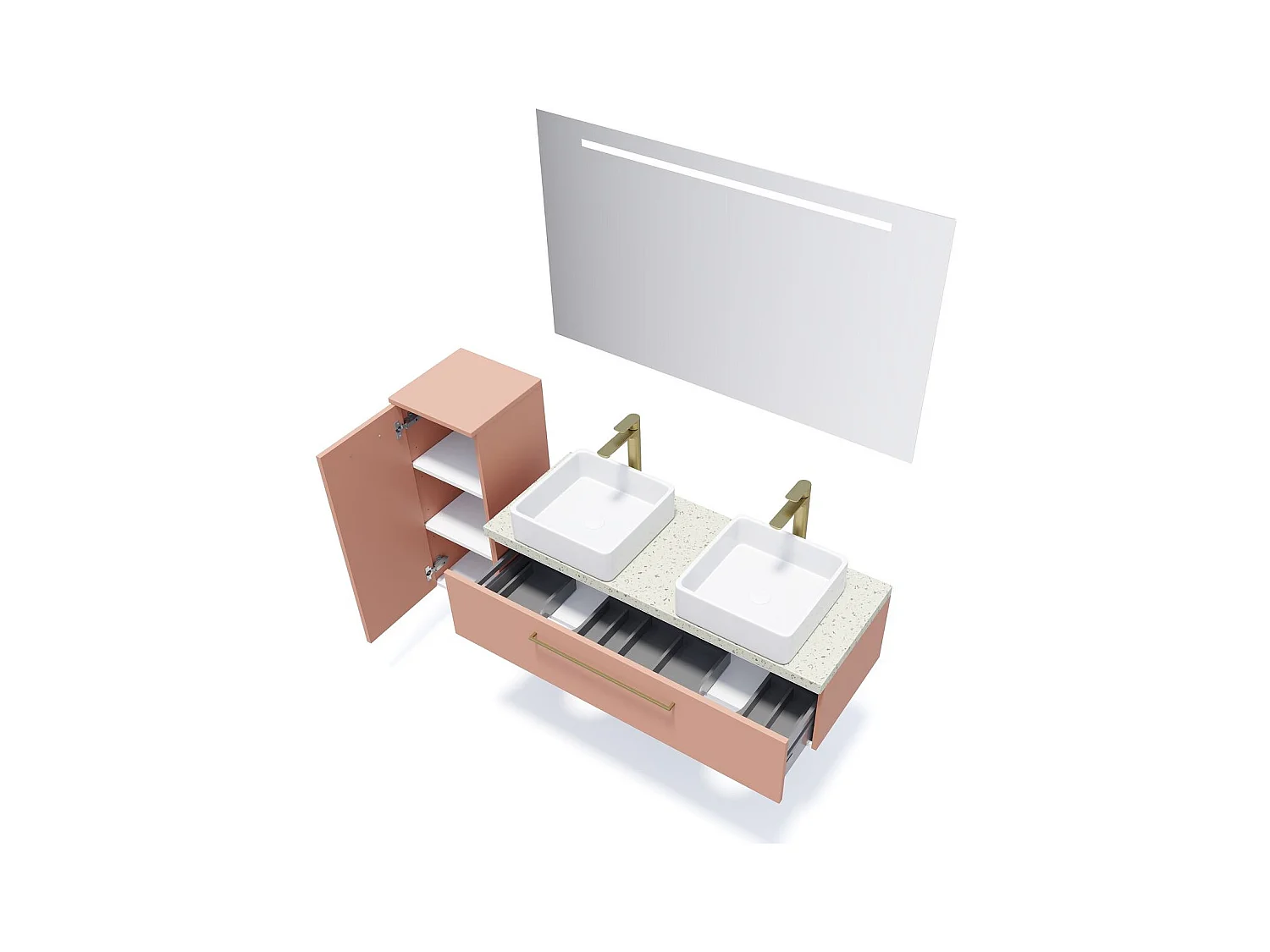 Meuble de salle de bain suspendu 2 vasques à poser 120cm 1 tiroir Abricot - Glasgow