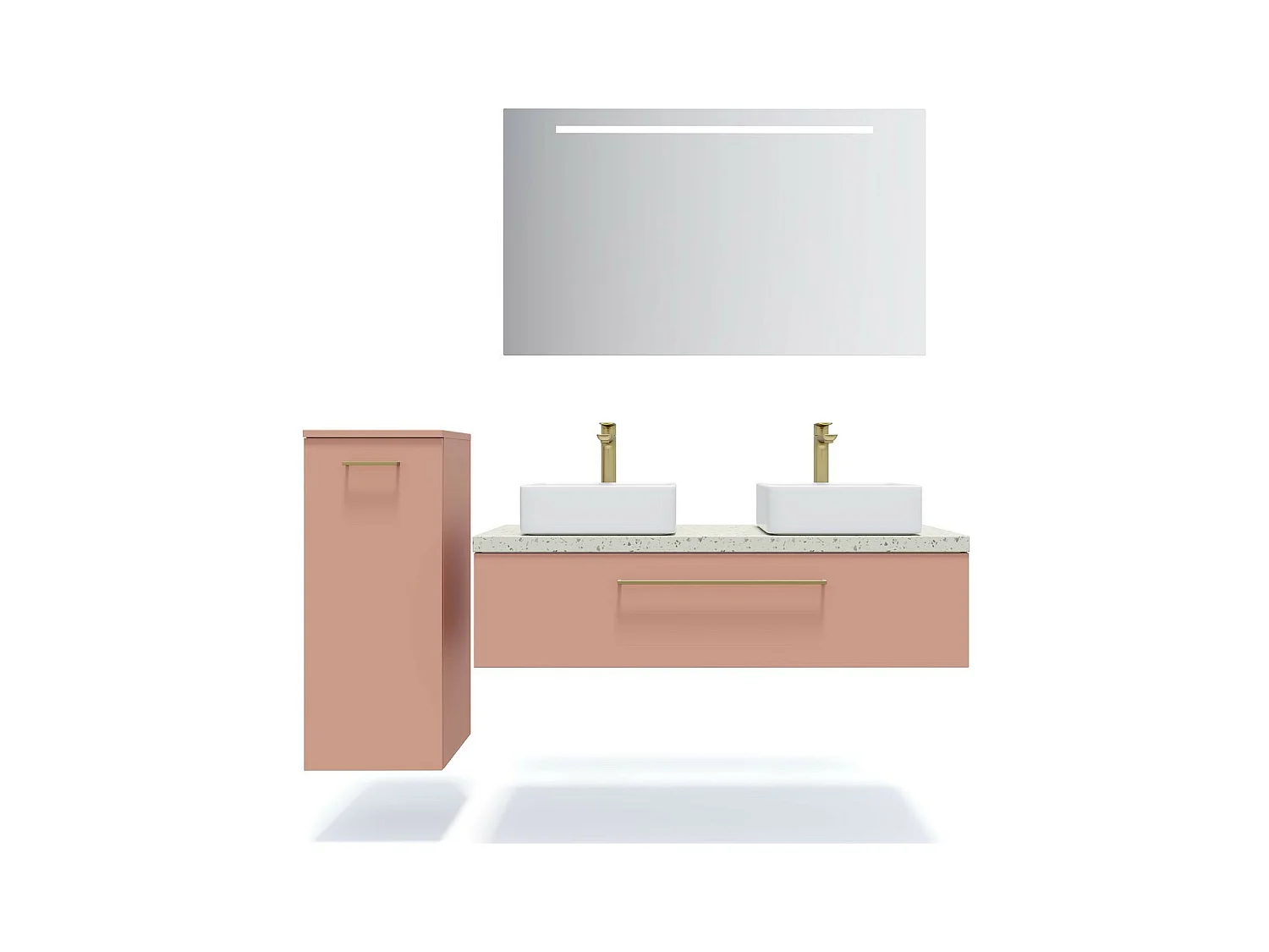 Meuble de salle de bain suspendu 2 vasques à poser 120cm 1 tiroir Abricot - Glasgow