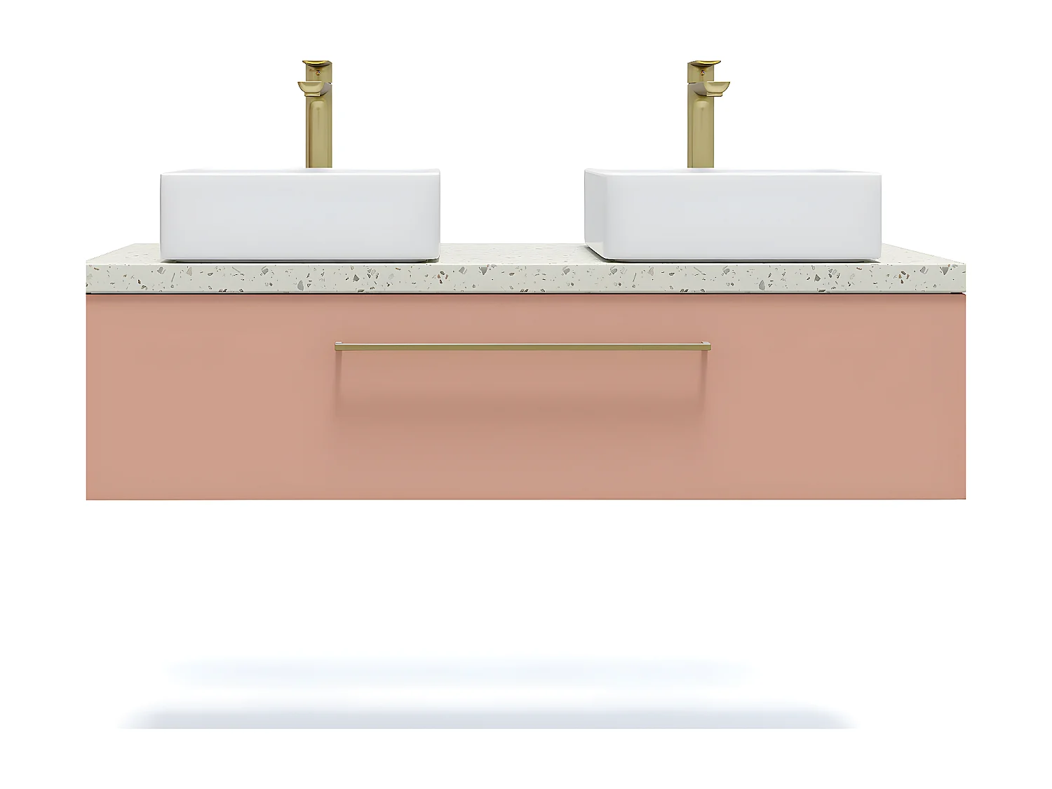 Meuble de salle de bain suspendu 2 vasques à poser 120cm 1 tiroir Abricot - Glasgow