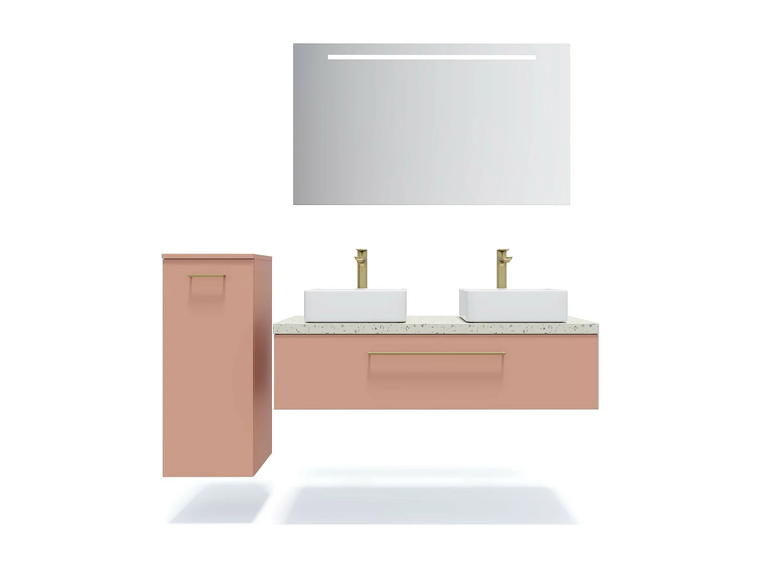 Meuble de salle de bain suspendu 2 vasques à poser 120cm 1 tiroir Abricot - Glasgow