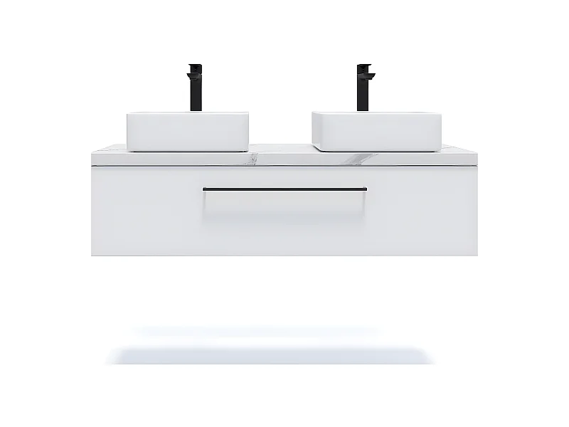 Meuble de salle de bain suspendu 2 vasques à poser 120cm 1 tiroir Blanc - Glasgow