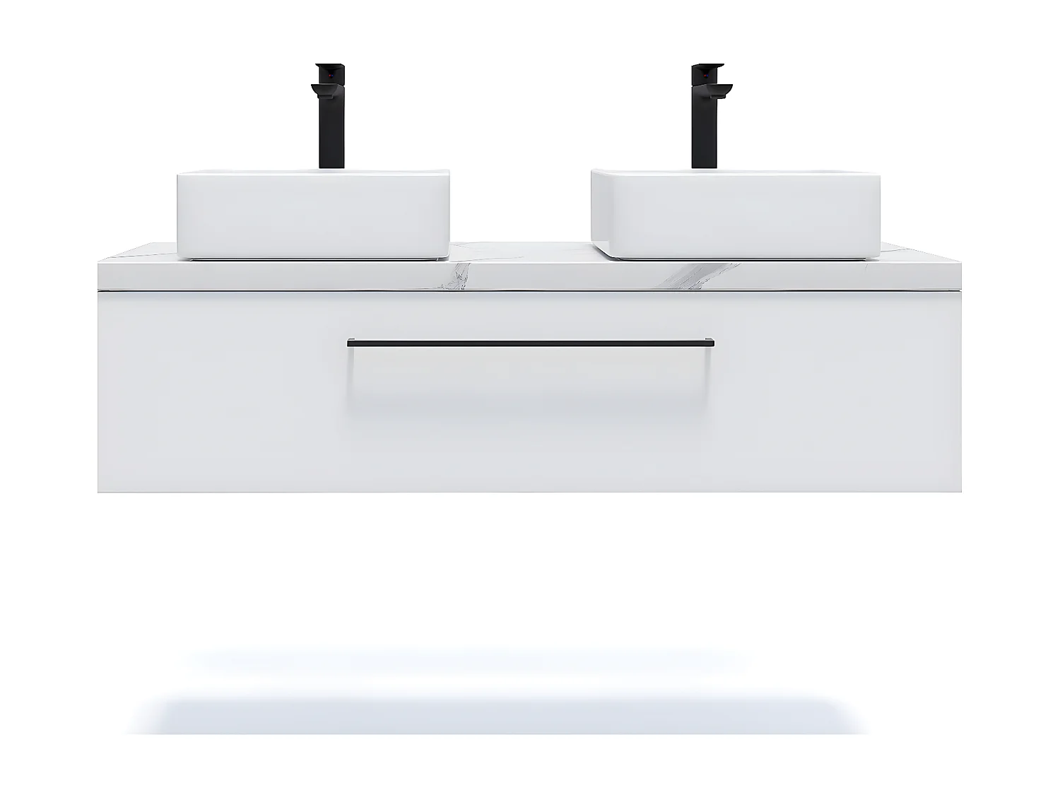 Meuble de salle de bain suspendu 2 vasques à poser 120cm 1 tiroir Blanc - Glasgow