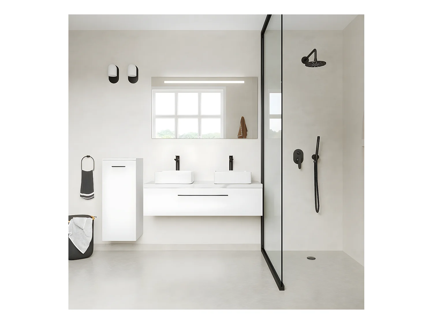 Meuble de salle de bain suspendu 2 vasques à poser 120cm 1 tiroir Blanc - Glasgow