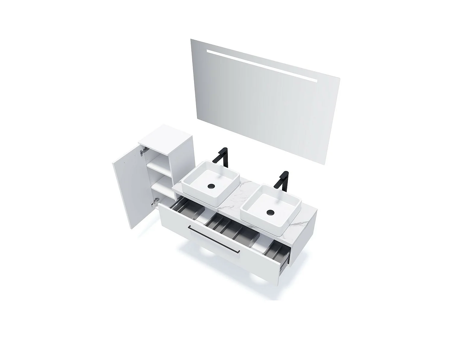 Meuble de salle de bain suspendu 2 vasques à poser 120cm 1 tiroir Blanc - Glasgow