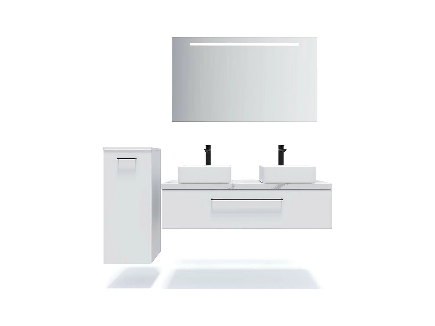 Meuble de salle de bain suspendu 2 vasques à poser 120cm 1 tiroir Blanc - Glasgow