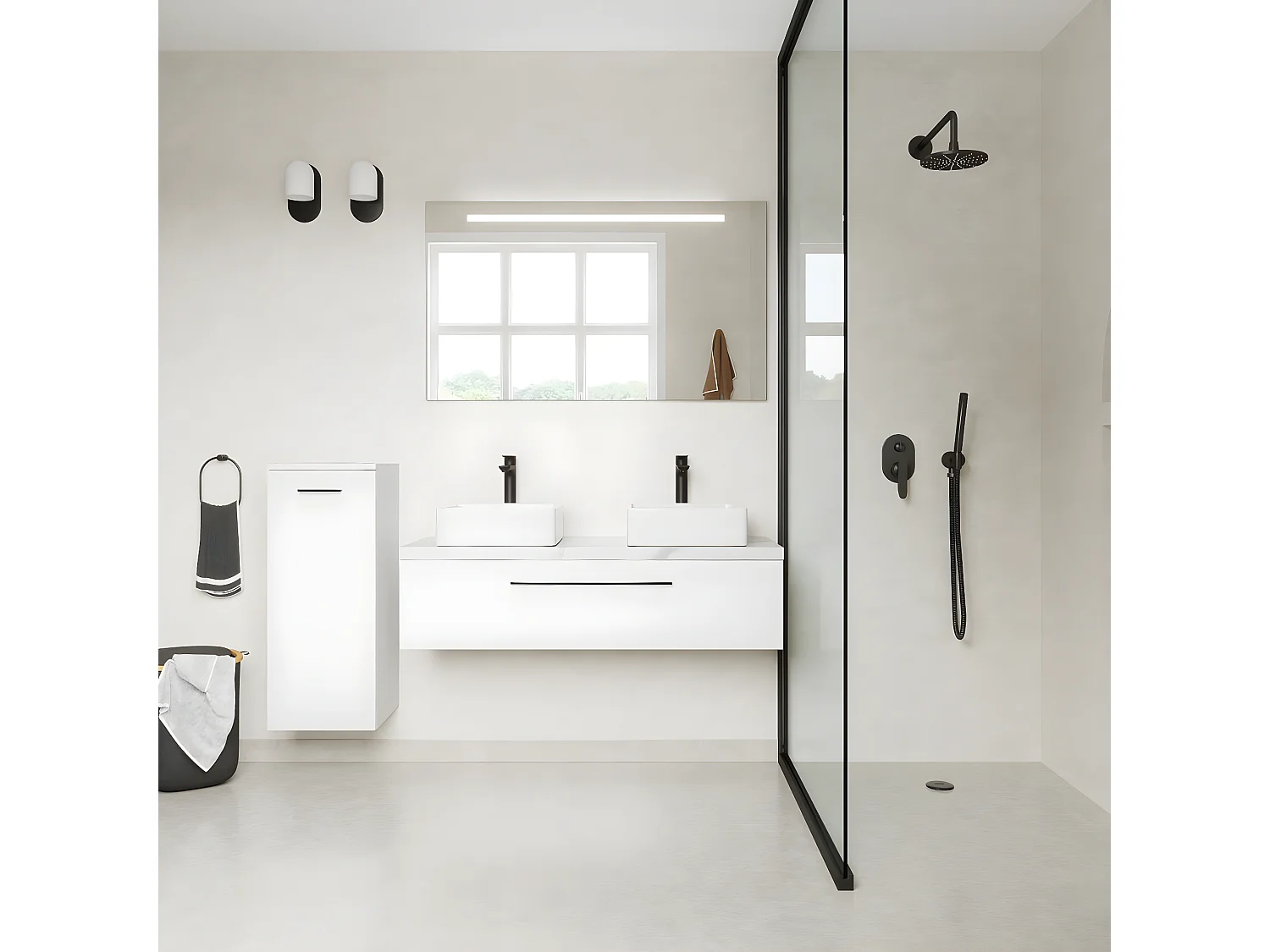 Meuble de salle de bain suspendu 2 vasques à poser 120cm 1 tiroir Blanc - Glasgow