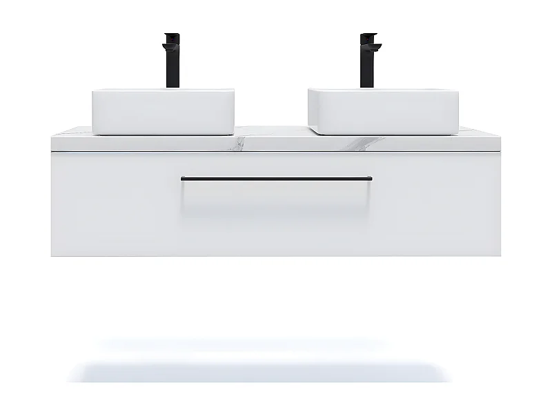 Meuble de salle de bain suspendu 2 vasques à poser 120cm 1 tiroir Blanc - Glasgow