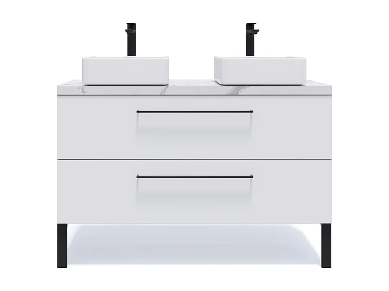 Meuble de salle de bain suspendu 2 vasques à poser 120cm 2 tiroirs Blanc - Glasgow