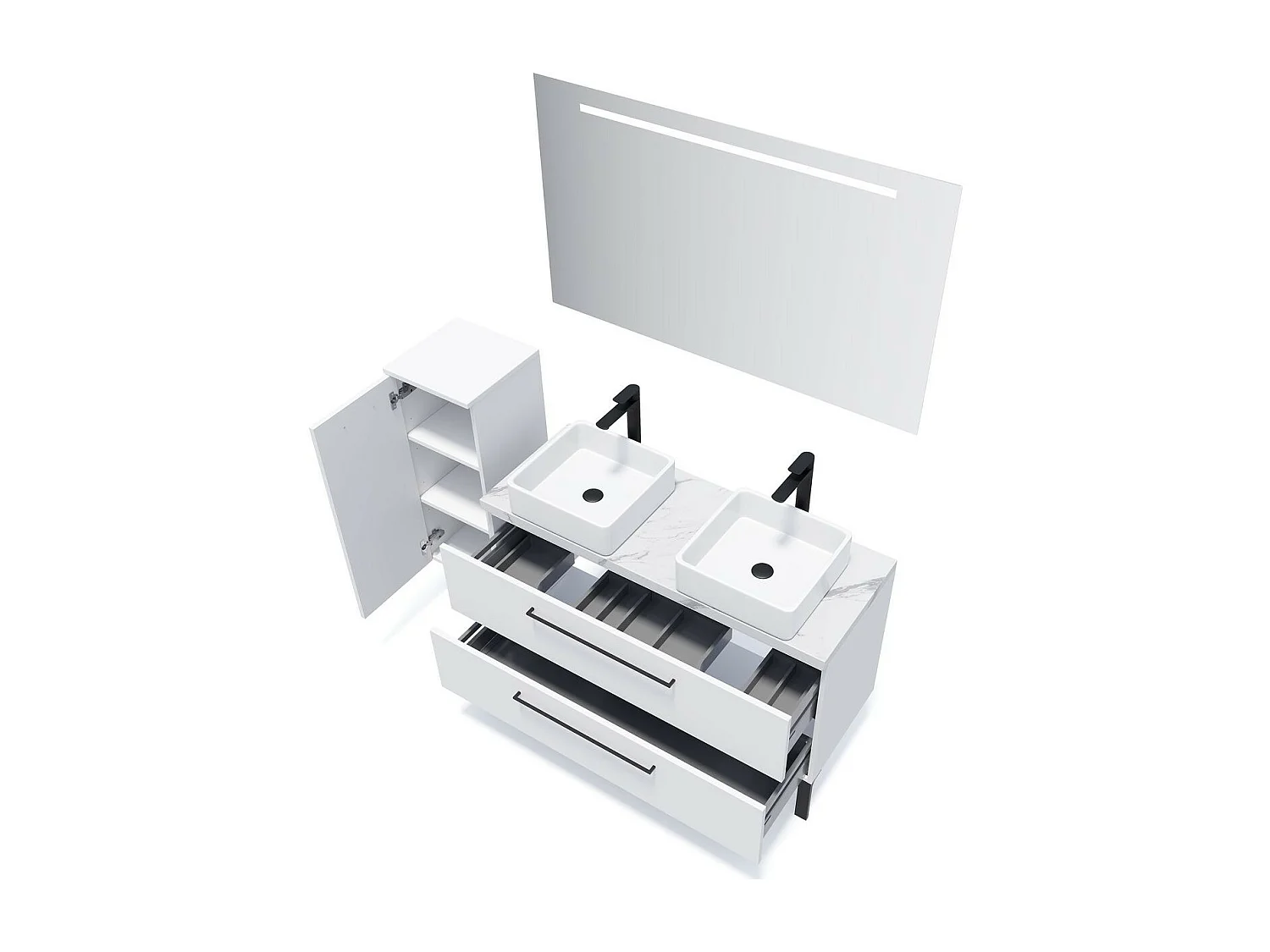 Meuble de salle de bain suspendu 2 vasques à poser 120cm 2 tiroirs Blanc - Glasgow
