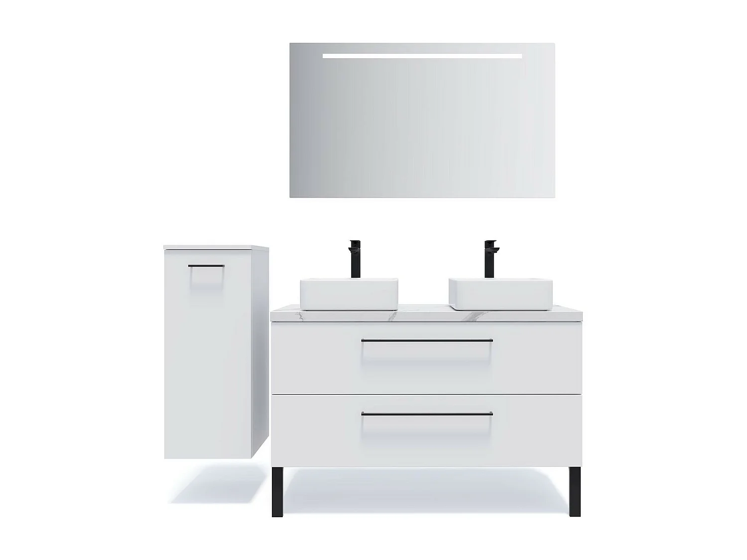 Meuble de salle de bain suspendu 2 vasques à poser 120cm 2 tiroirs Blanc - Glasgow