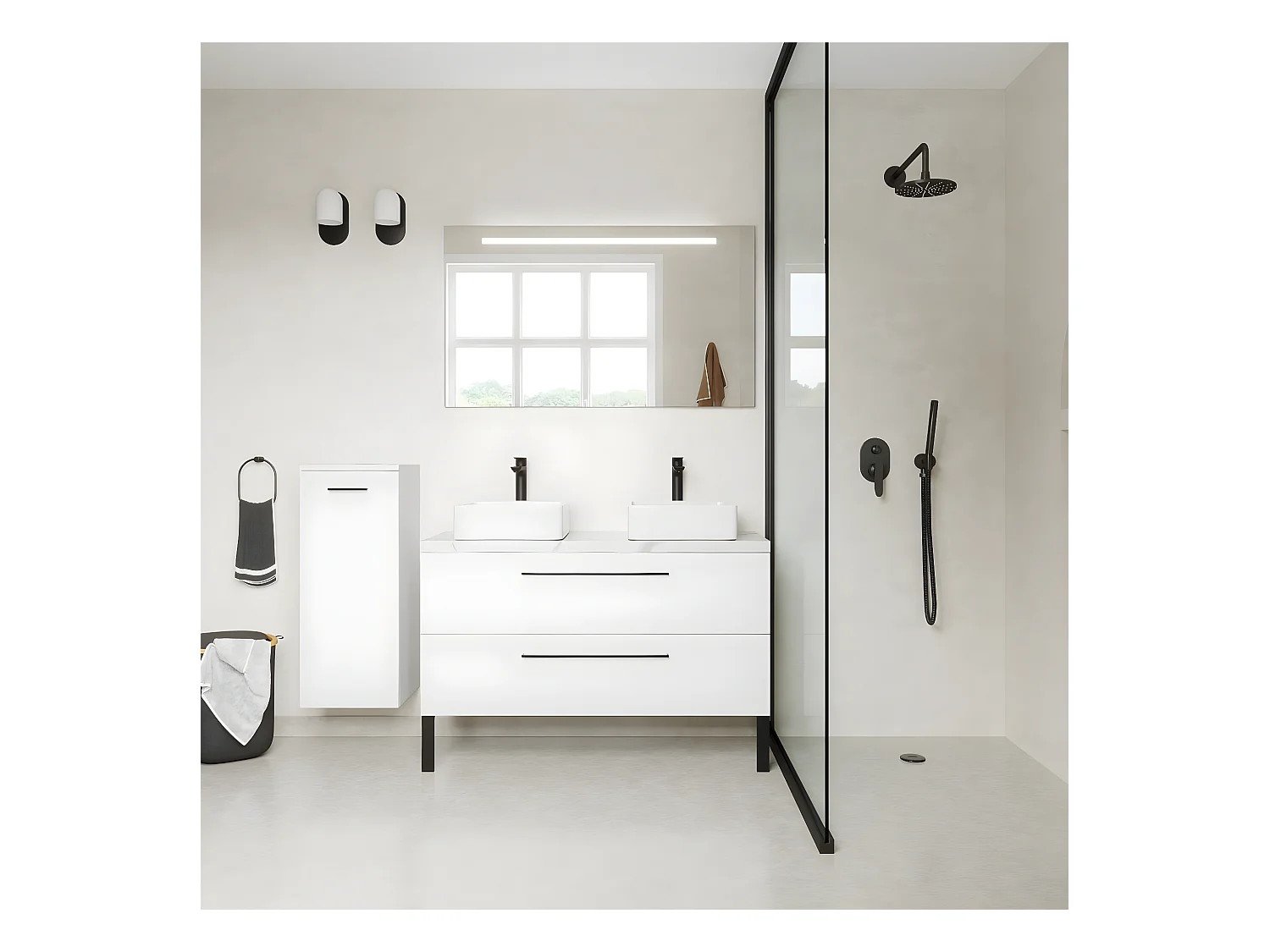 Meuble de salle de bain suspendu 2 vasques à poser 120cm 2 tiroirs Blanc - Glasgow