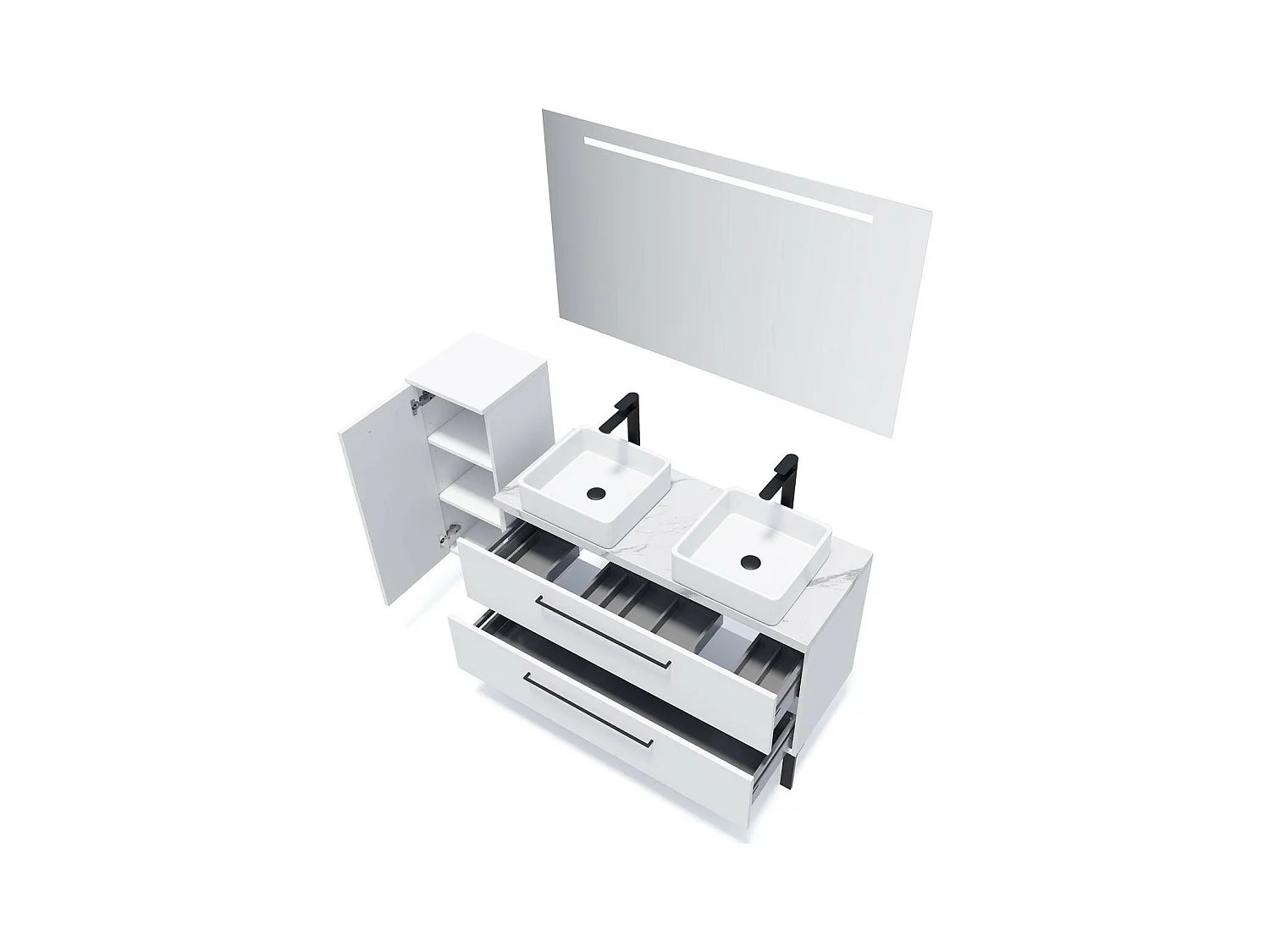 Meuble de salle de bain suspendu 2 vasques à poser 120cm 2 tiroirs Blanc - Glasgow