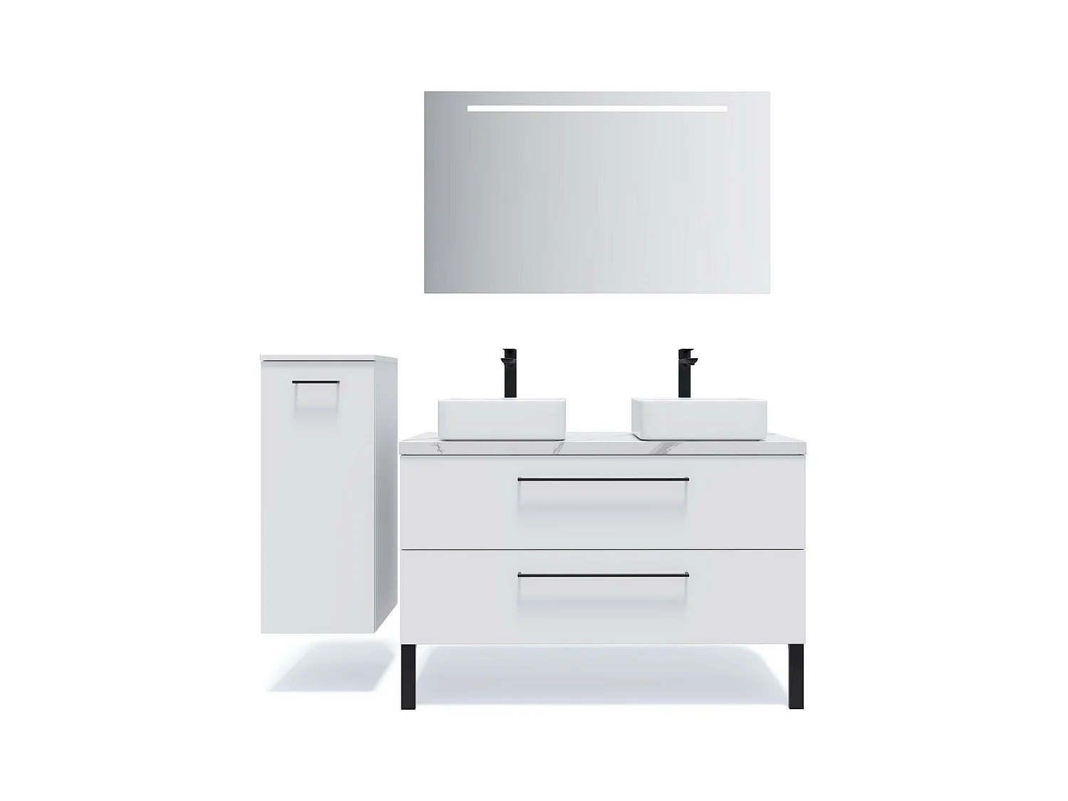 Meuble de salle de bain suspendu 2 vasques à poser 120cm 2 tiroirs Blanc - Glasgow