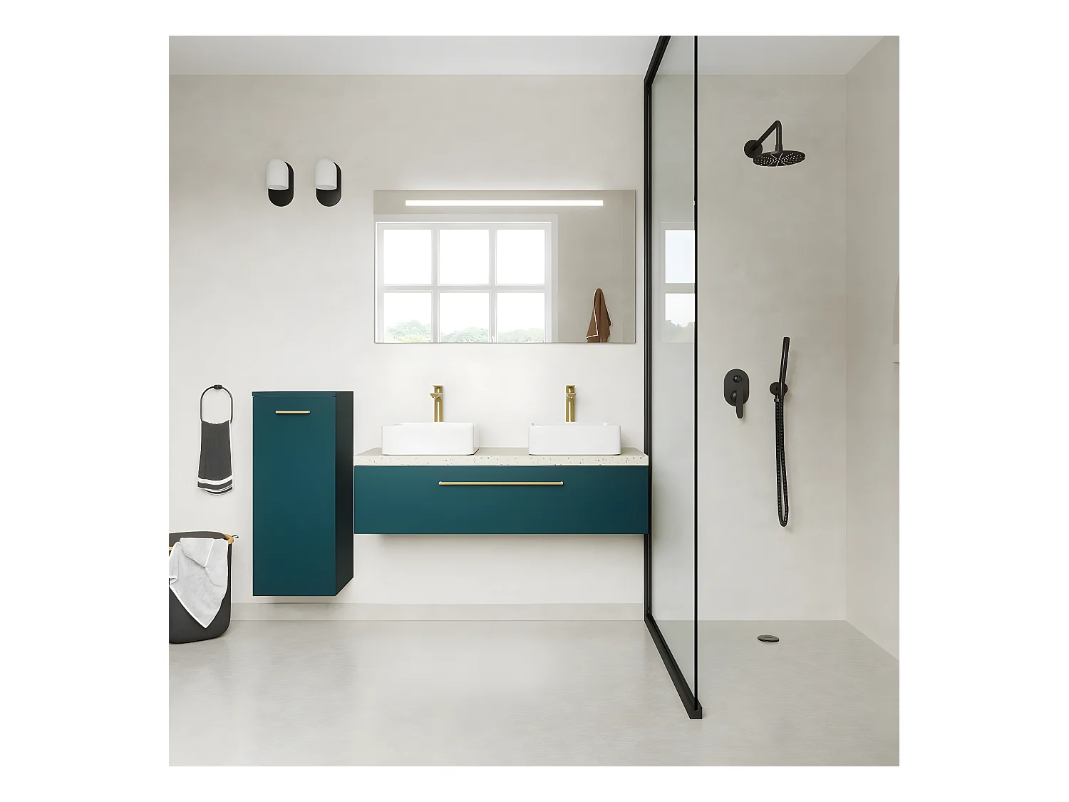 Meuble de salle de bain suspendu 2 vasques à poser 120cm 1 tiroir Bleu - Glasgow