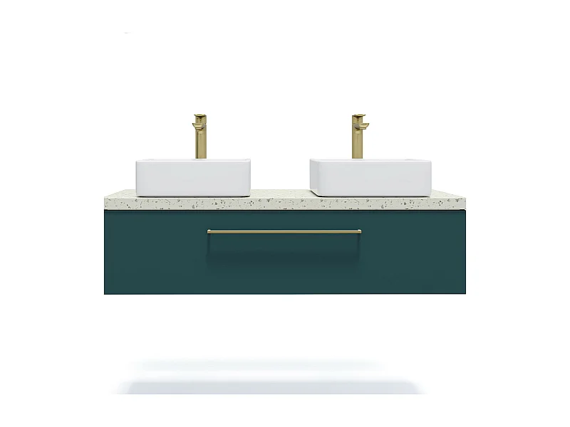 Meuble de salle de bain suspendu 2 vasques à poser 120cm 1 tiroir Bleu - Glasgow