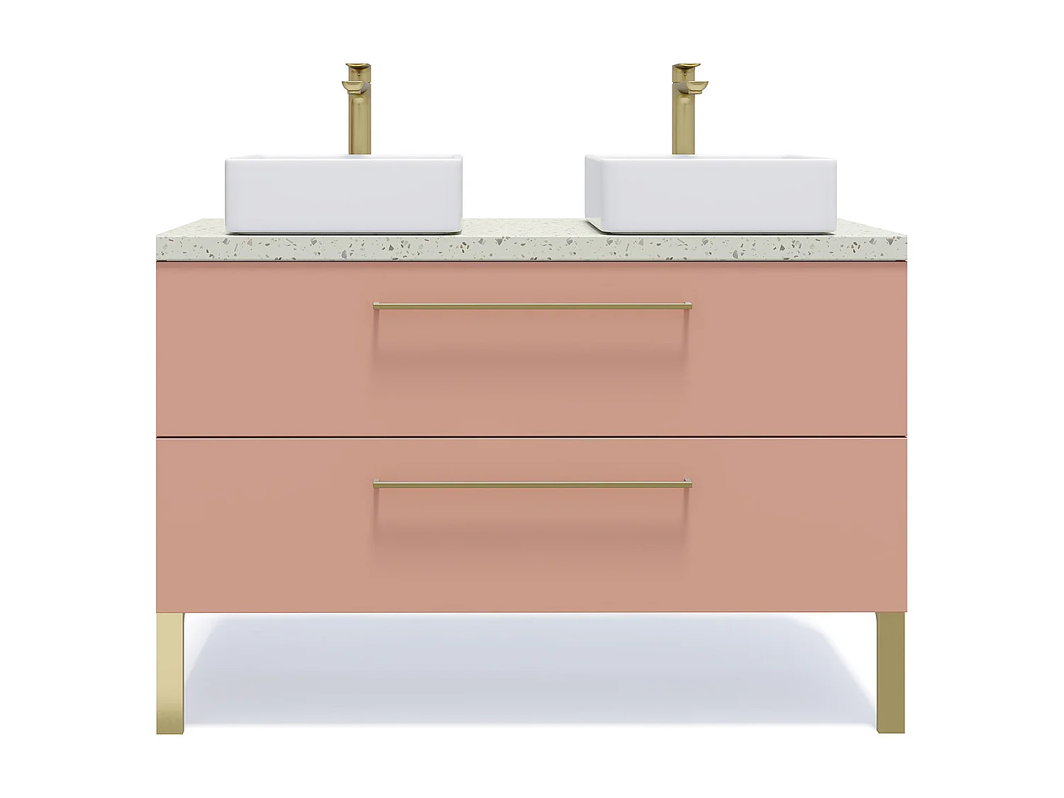 Meuble de salle de bain suspendu 2 vasques à poser 120cm 2 tiroirs Abricot - Glasgow