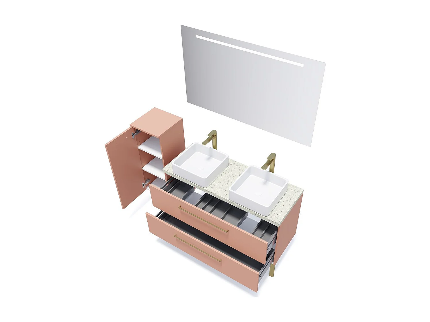 Meuble de salle de bain suspendu 2 vasques à poser 120cm 2 tiroirs Abricot - Glasgow