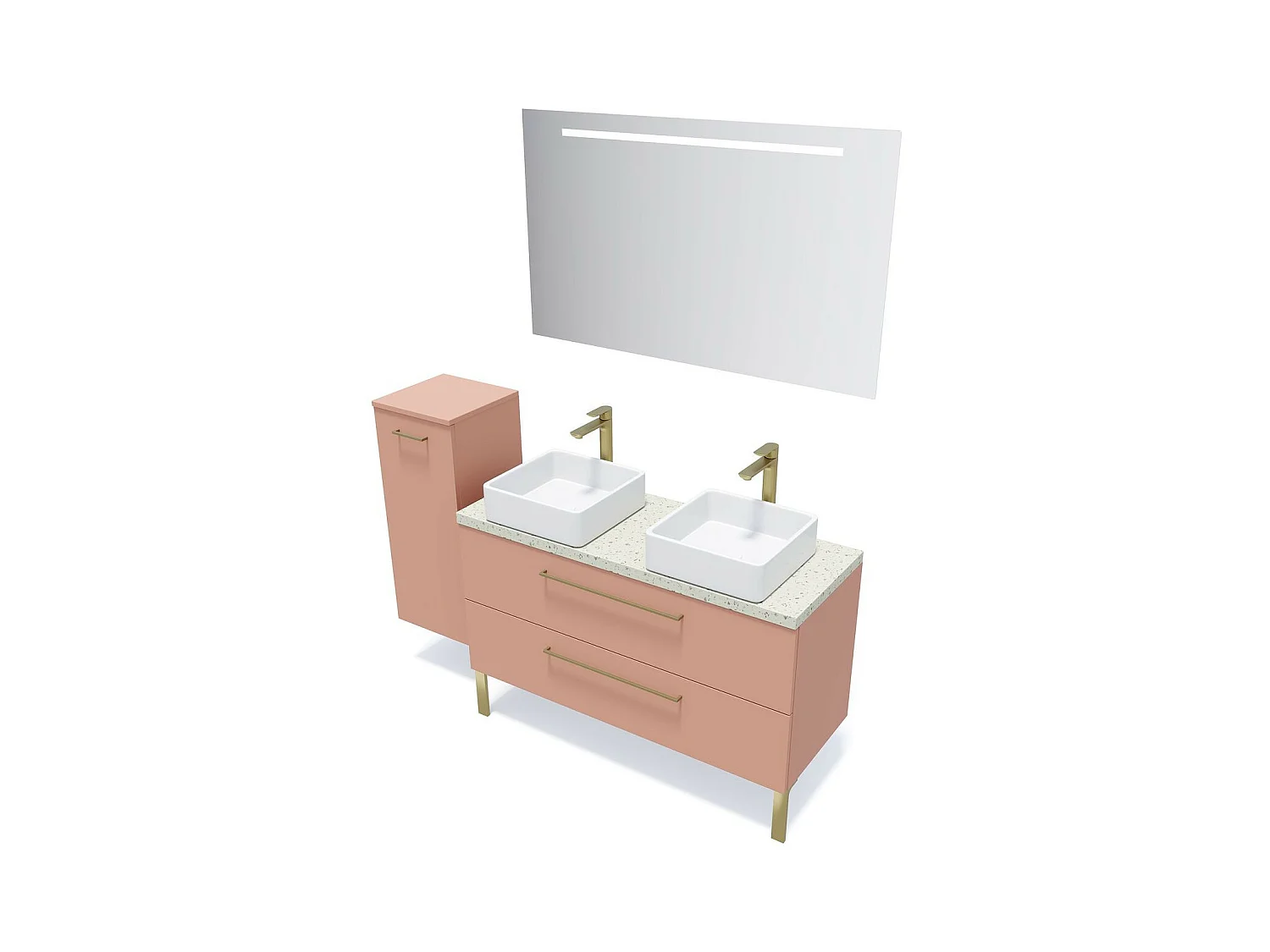 Meuble de salle de bain suspendu 2 vasques à poser 120cm 2 tiroirs Abricot - Glasgow