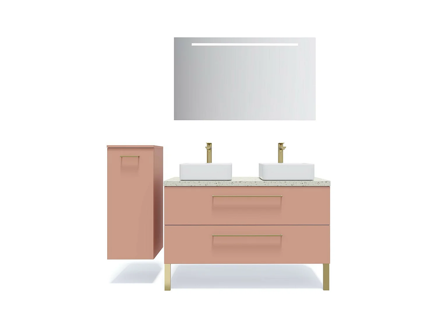 Meuble de salle de bain suspendu 2 vasques à poser 120cm 2 tiroirs Abricot - Glasgow