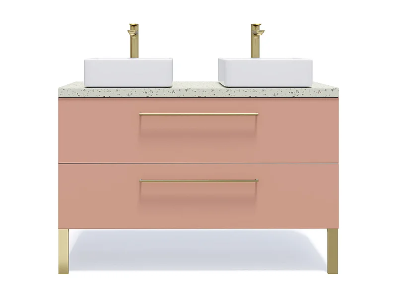 Meuble de salle de bain suspendu 2 vasques à poser 120cm 2 tiroirs Abricot - Glasgow