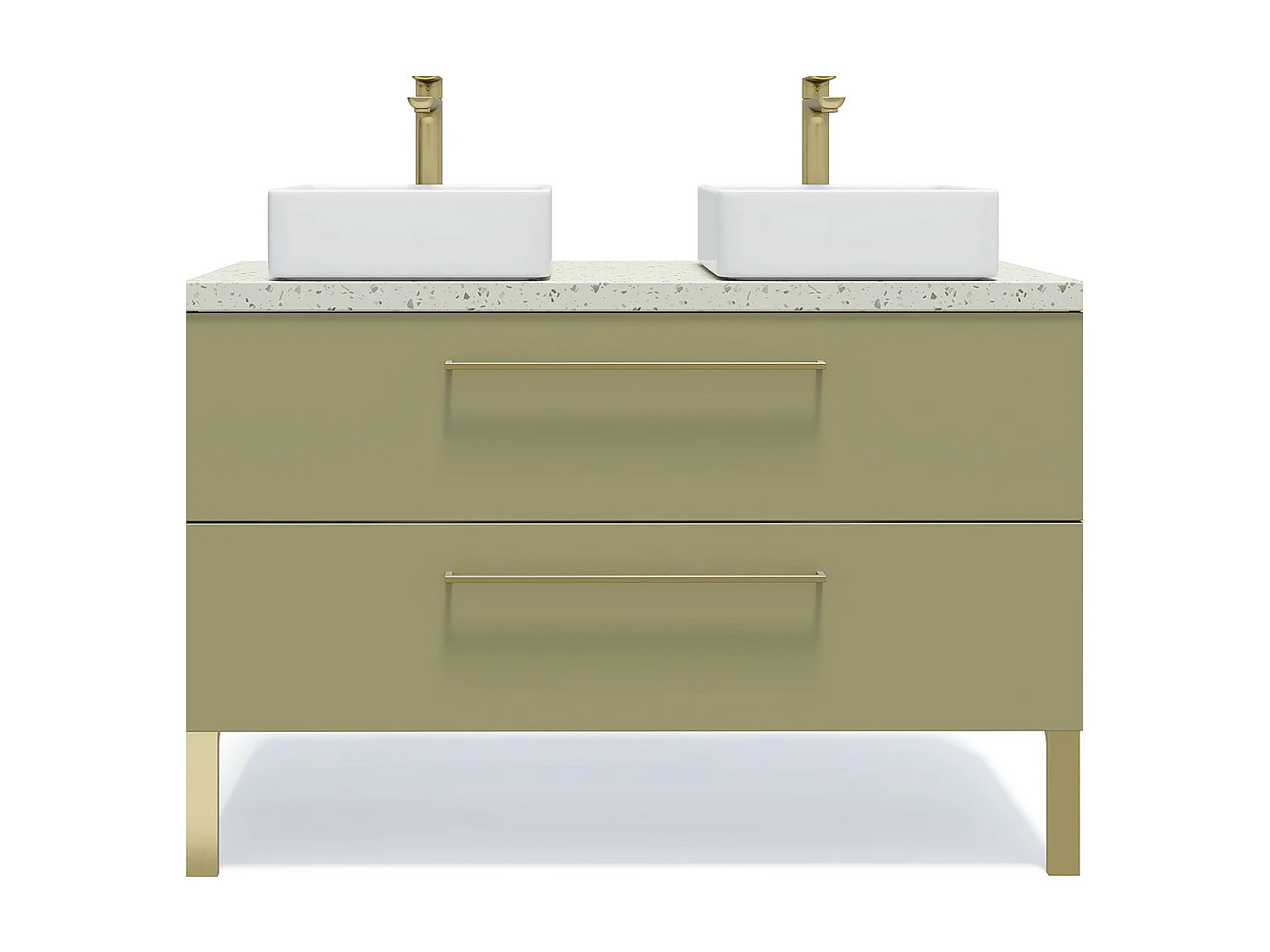 Meuble de salle de bain suspendu 2 vasques à poser 120cm 2 tiroirs Vert olive - Glasgow