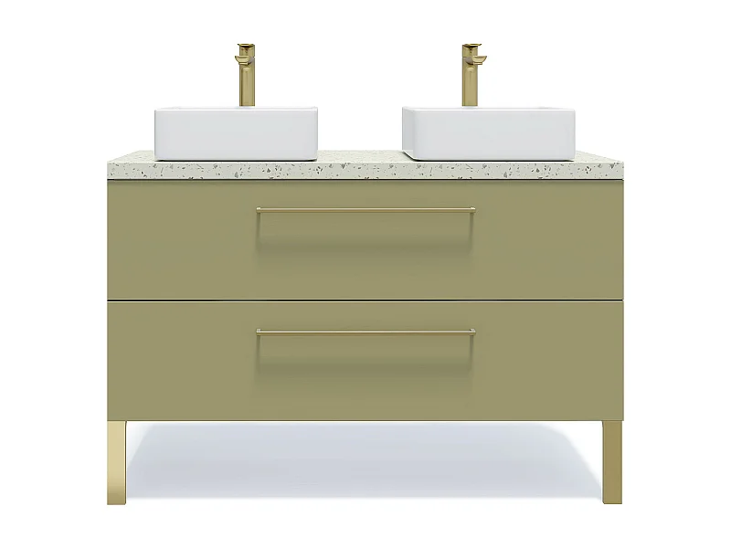 Meuble de salle de bain suspendu 2 vasques à poser 120cm 2 tiroirs Vert olive - Glasgow