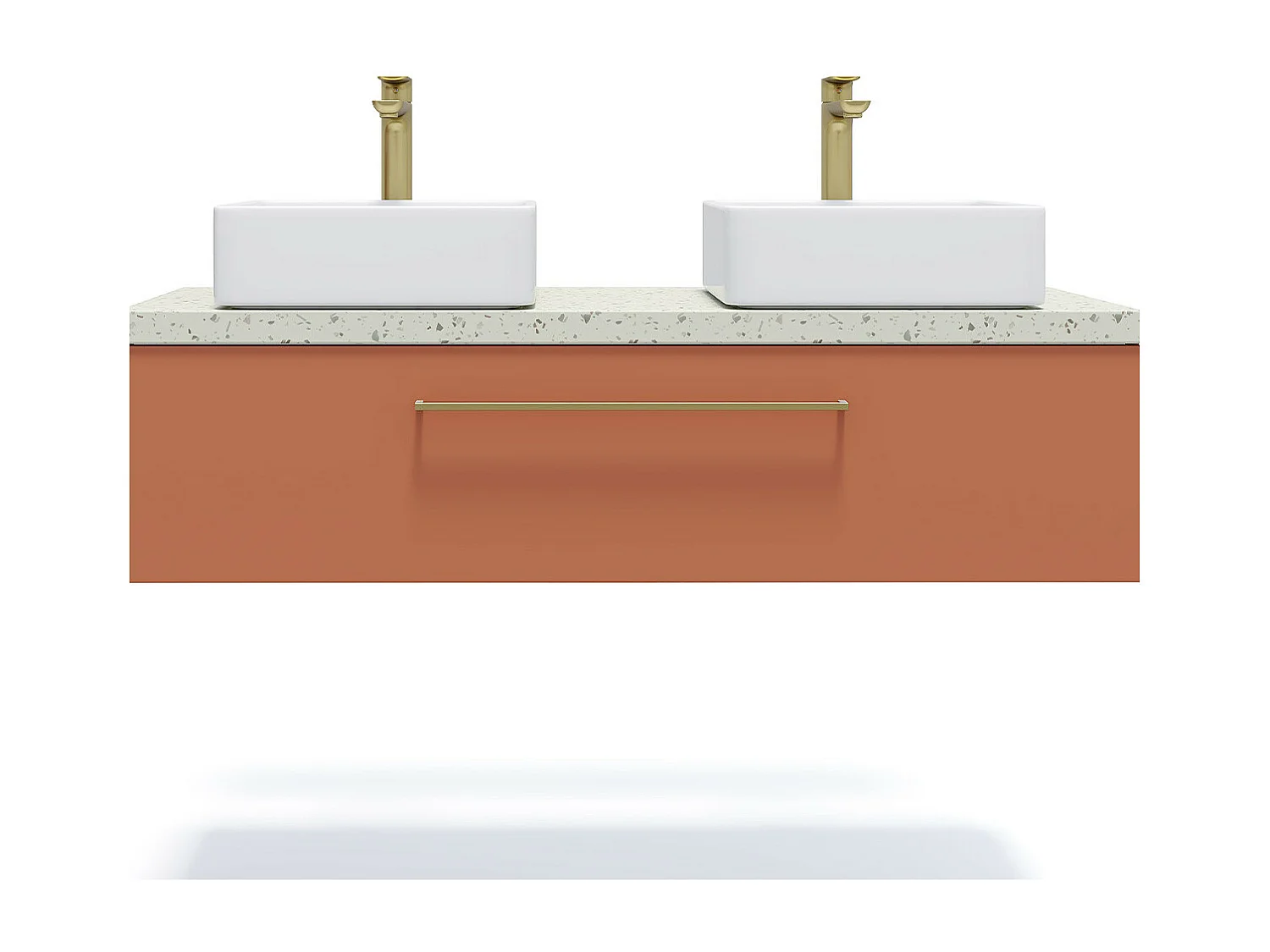 Meuble de salle de bain suspendu 2 vasques à poser 120cm 1 tiroir Terracotta - Glasgow