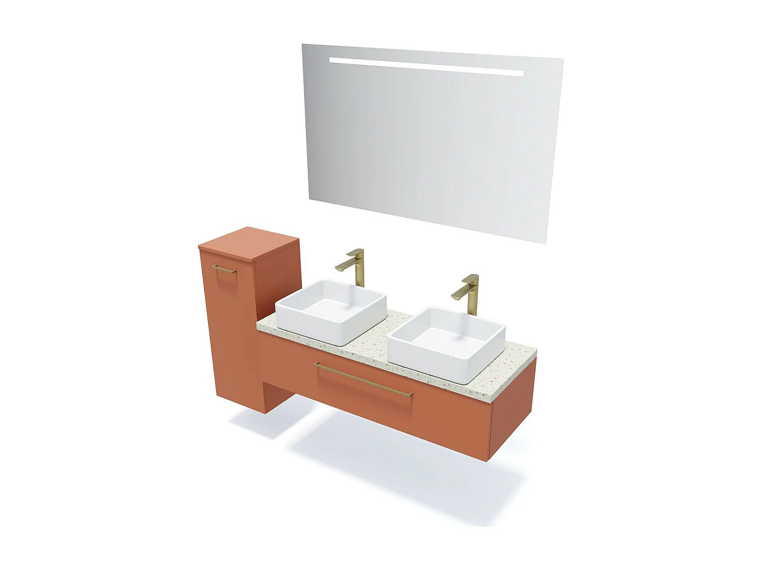 Meuble de salle de bain suspendu 2 vasques à poser 120cm 1 tiroir Terracotta - Glasgow