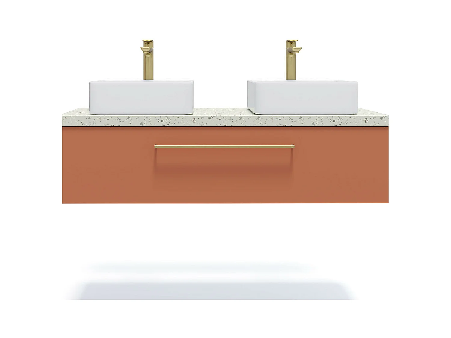 Meuble de salle de bain suspendu 2 vasques à poser 120cm 1 tiroir Terracotta - Glasgow