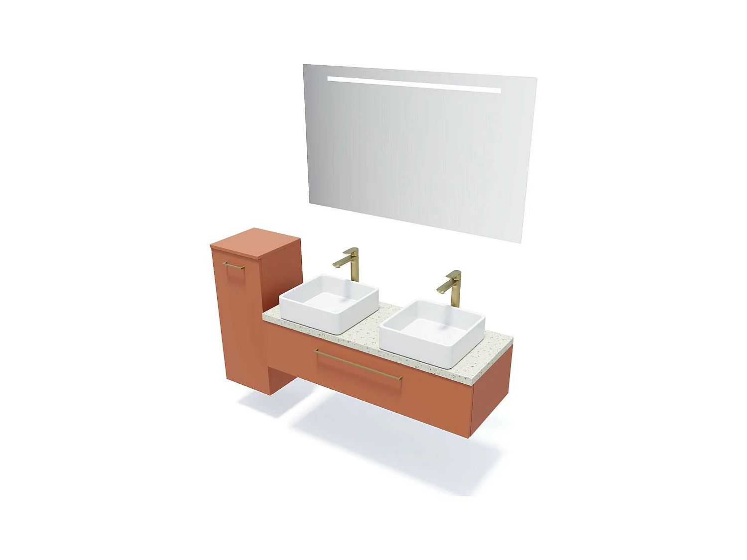 Meuble de salle de bain suspendu 2 vasques à poser 120cm 1 tiroir Terracotta - Glasgow