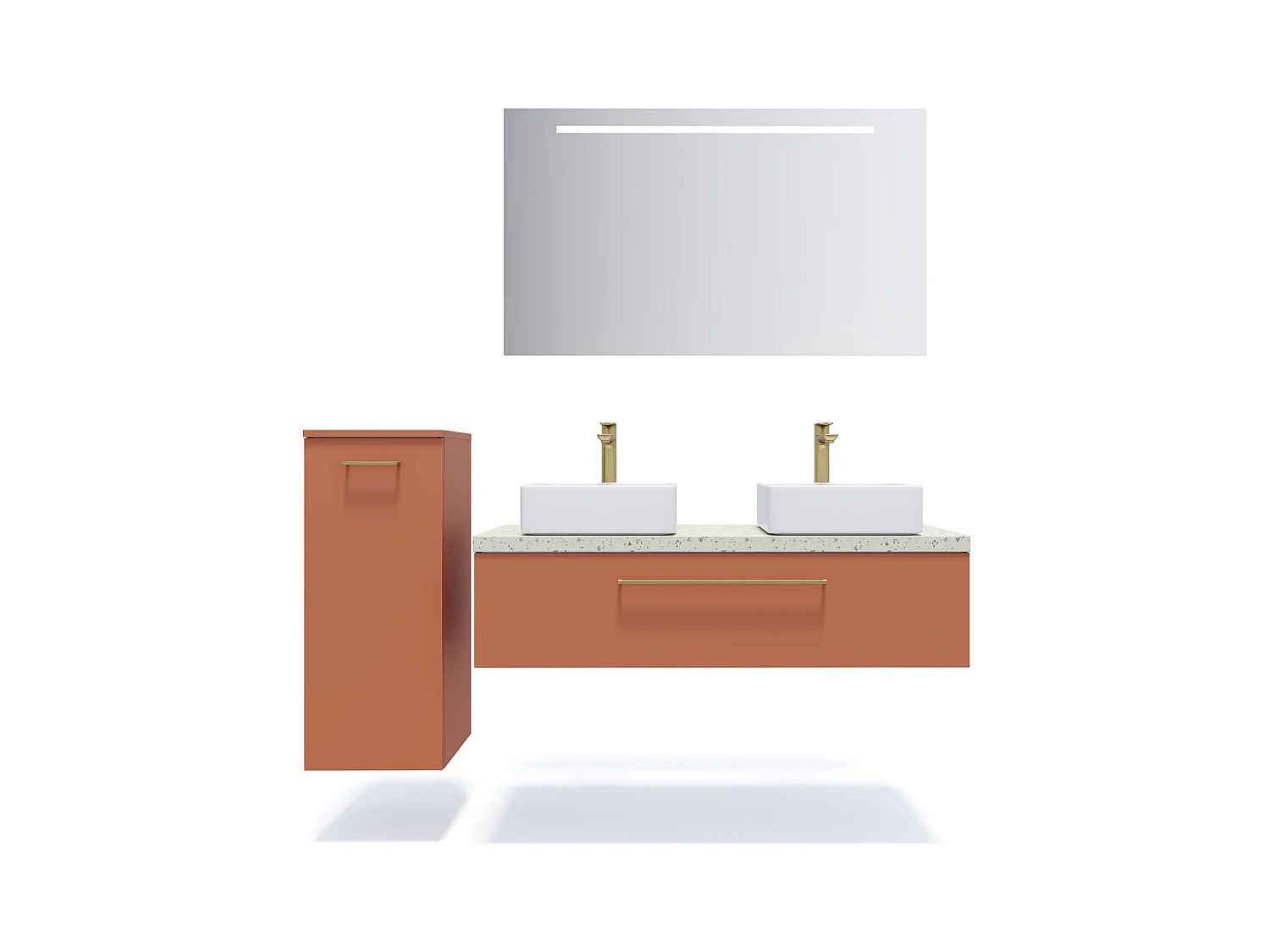 Meuble de salle de bain suspendu 2 vasques à poser 120cm 1 tiroir Terracotta - Glasgow