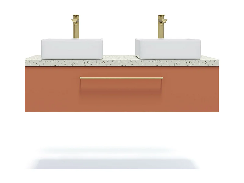 Meuble De Salle De Bain Suspendu PAVANI 80 Cm Avec Lavabo Encastré - Terracotta à Nervures - 2 Tiroirs Soft Close