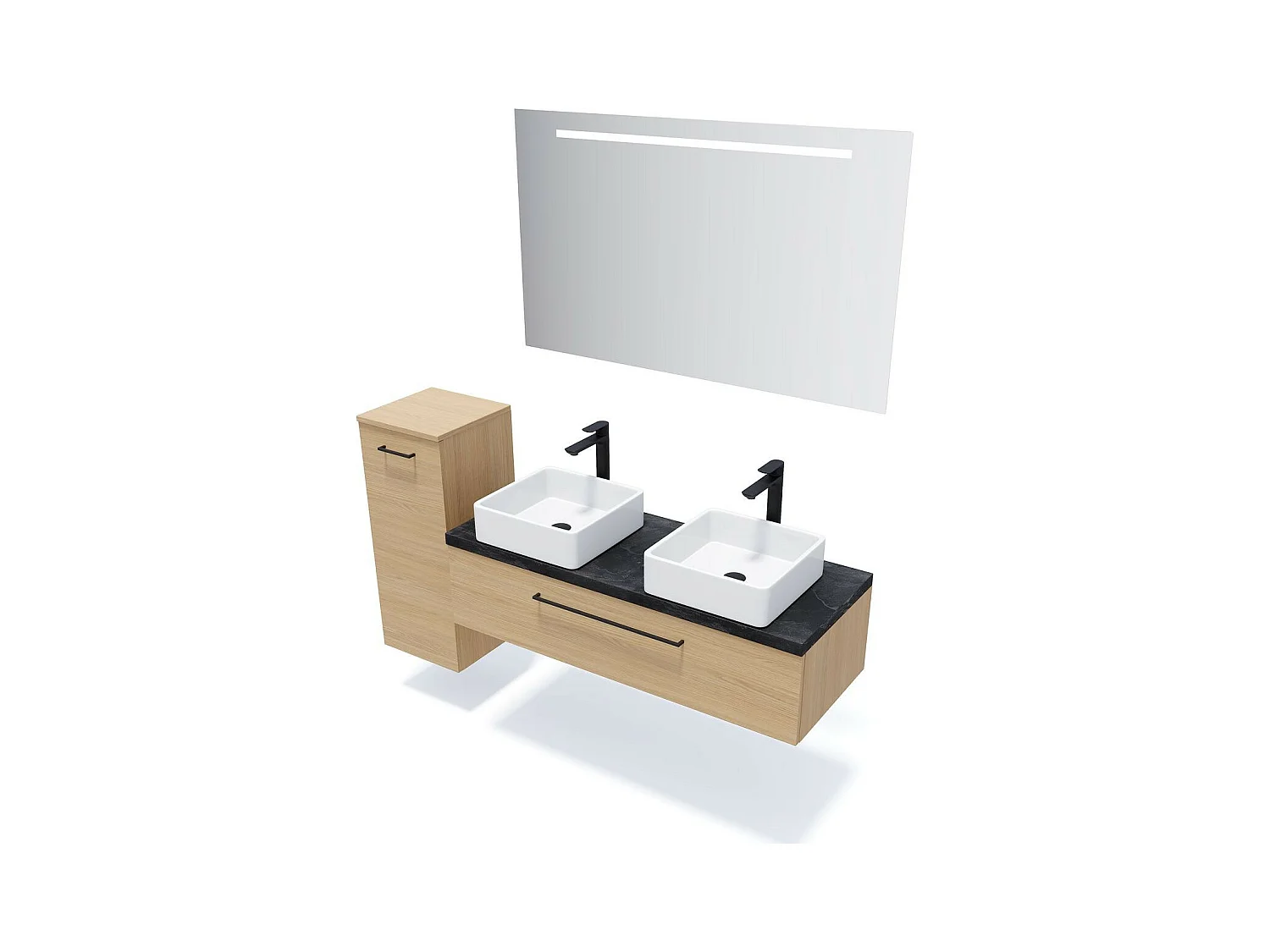 Meuble de salle de bain suspendu 2 vasques à poser 120cm 1 tiroir Chêne clair - Glasgow