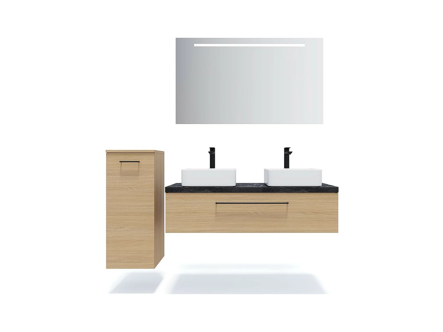 Meuble de salle de bain suspendu 2 vasques à poser 120cm 1 tiroir Chêne clair - Glasgow